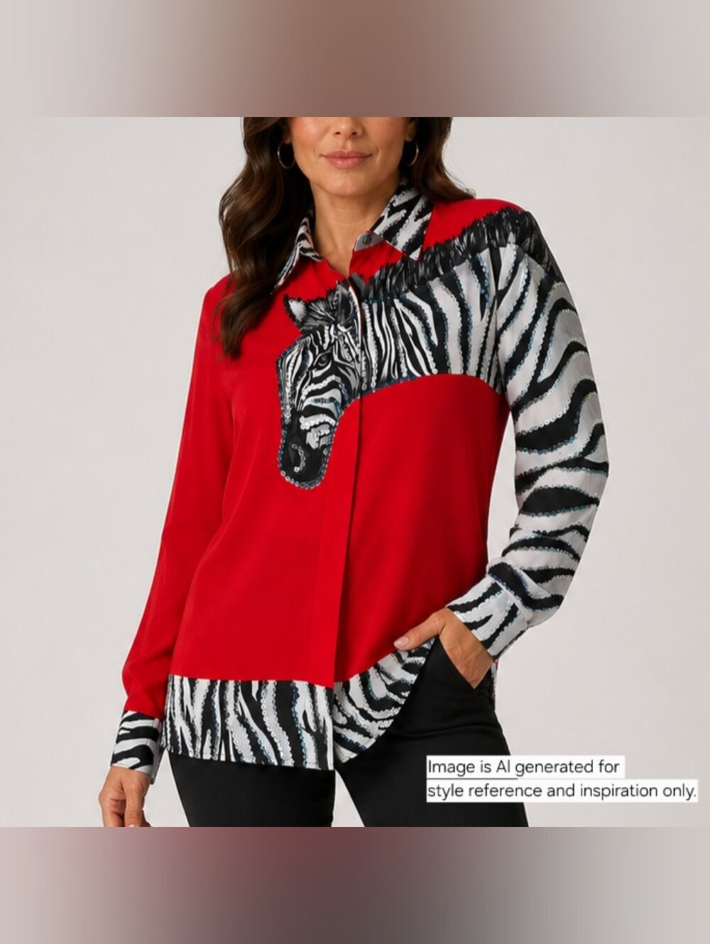 Diane Gilman 100% Silk Red Zebra Blouse Button Front NWT Size S